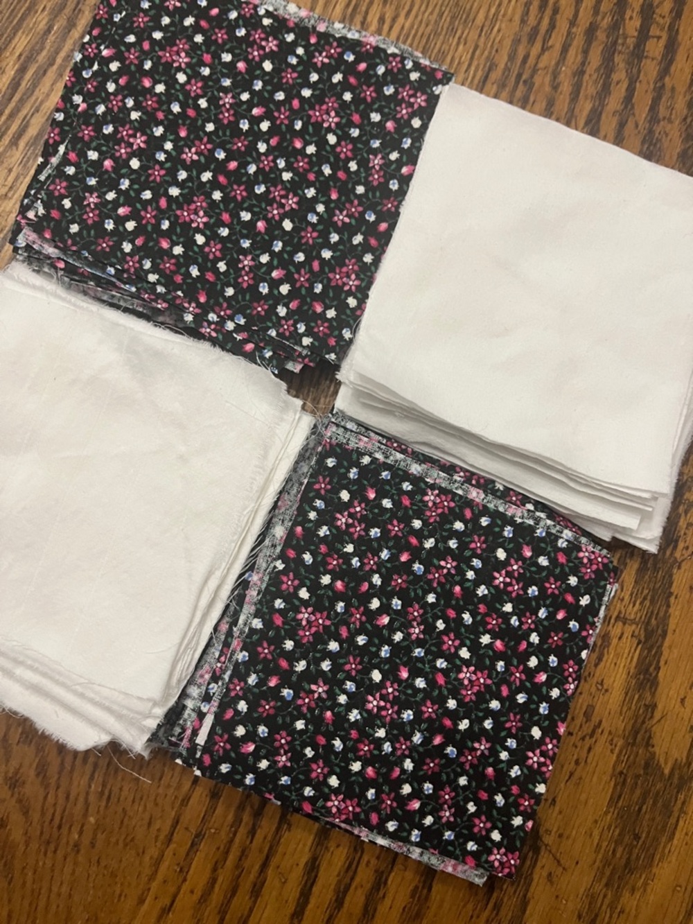 Floral vintage Black Cotton Fabric Squares with White Cotton Squares